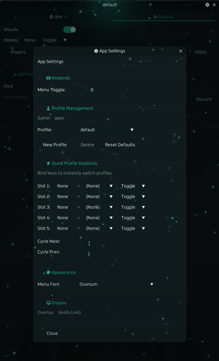 Apex Suite menu — tab 14